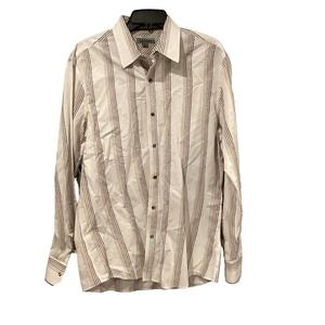 Johnston & Murphy Men's Slim Fit Pearl Snap Shirt L White W/Brown Stripes